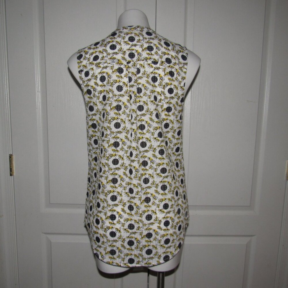 ModCloth White Sleeveless Bee Print Blouse with Yellow Accents - Picture 4 of 6